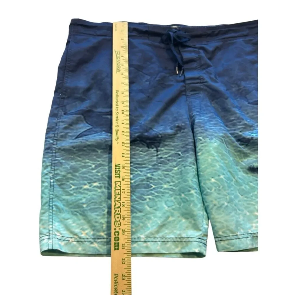 Bass Pro Shops Men's XL Shark Print Swim Trunks Blue Ombre Mesh Lined Board Shor